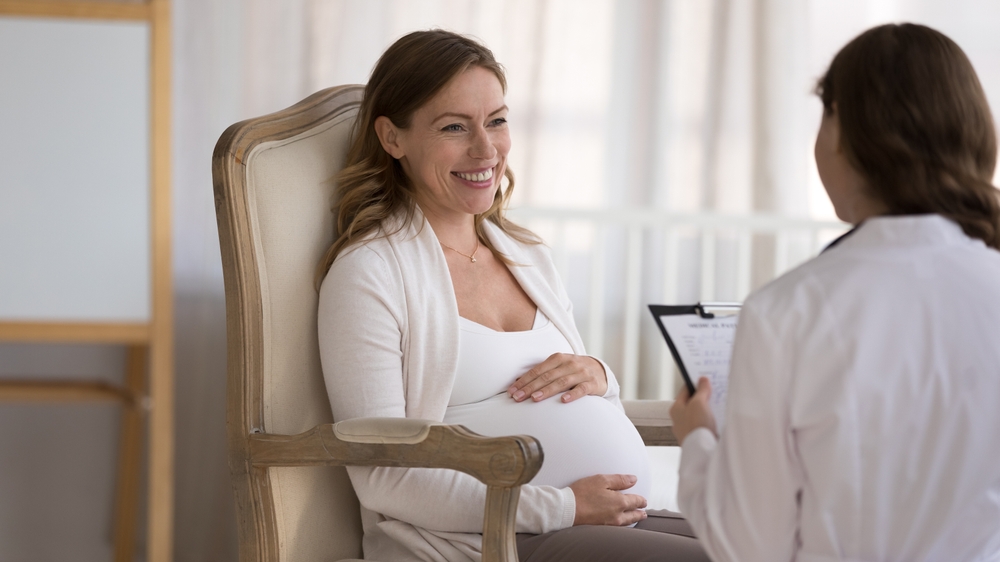 Woman at prenatal visit