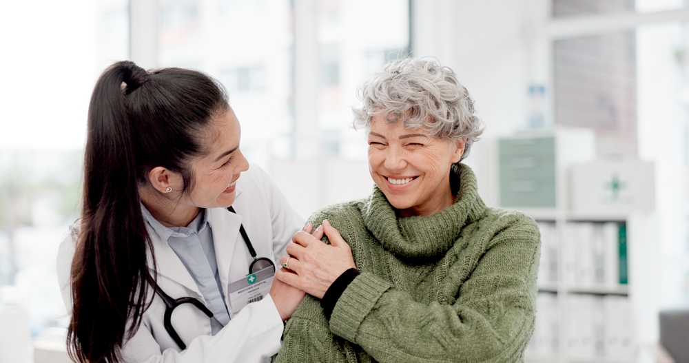 woman talking to doctor.